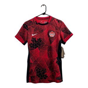 Nike Women's Soccer Canada Dri-Fit Printed Maple Leaf Jersey in Black and Red, S